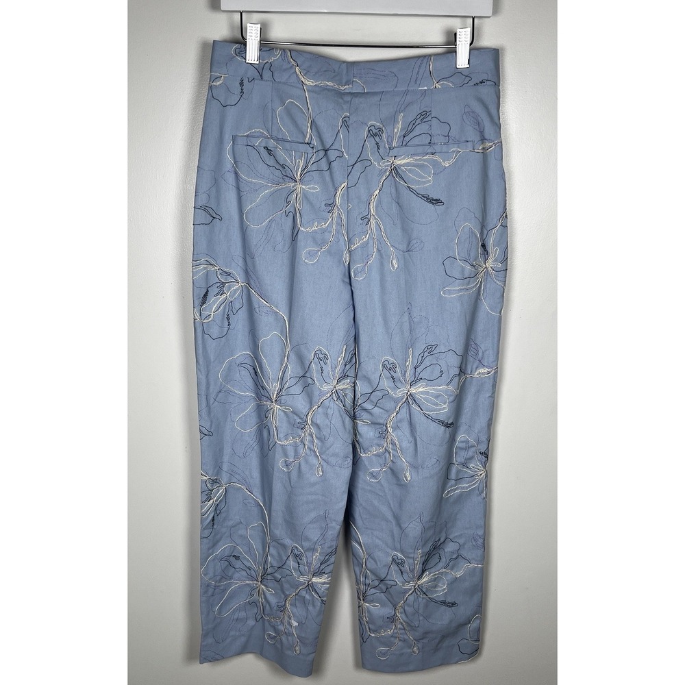 Zara Size Medium Blue Floral Embroidery High Rise Ankle Pleated Pants NWOT - Picture 5 of 14